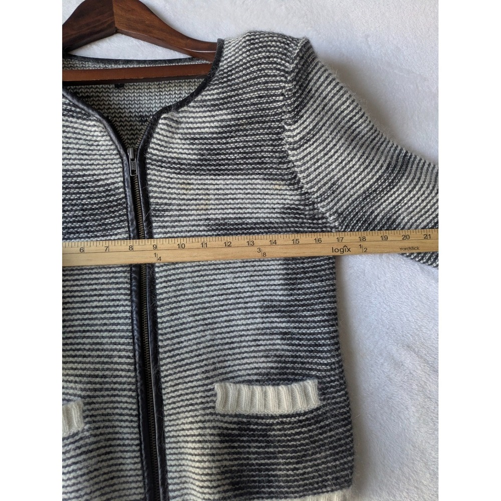 The Kooples Zip Cardigan Sweater Size S Gray Striped Wool Blend Fuzzt Knit Soft - Picture 3 of 8